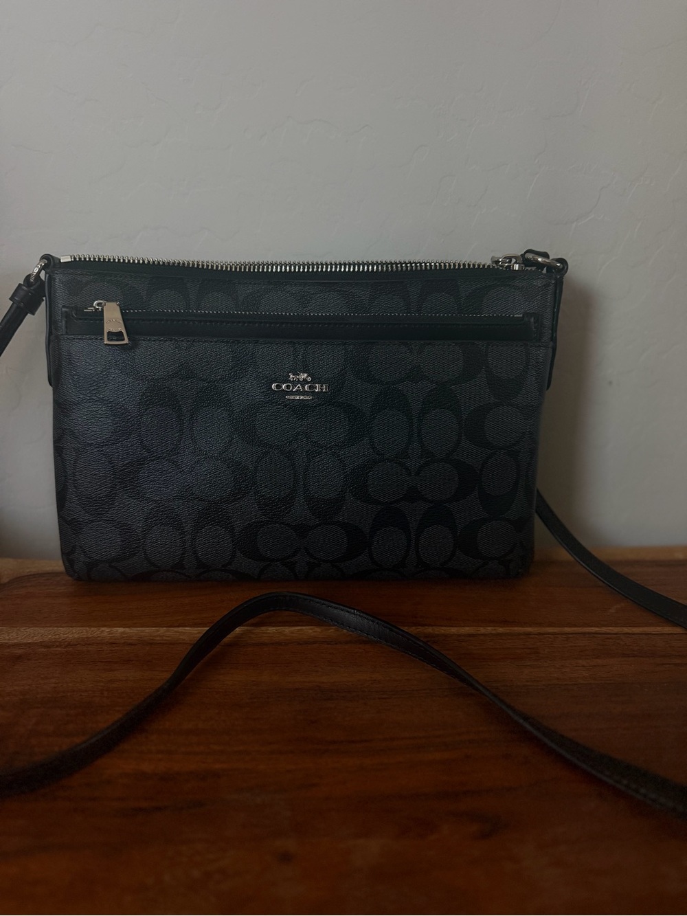 Coach Black Signature Crossbody Clutch with Silver Hardware - Picture 2 of 6